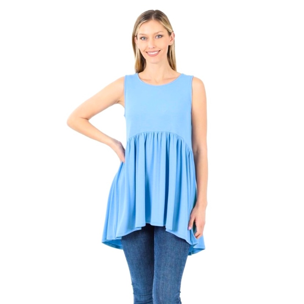 Zenana Women’s Size Medium Sleeveless Baby Doll Top  Buttery Soft Knit Blue NWOT